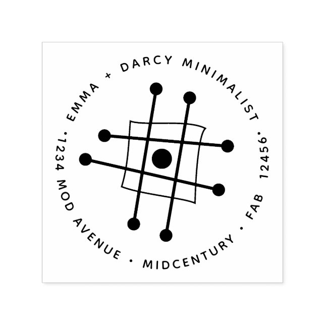 Mid-Century Modern Minimalist Atomic Square Atom Self-inking Stamp (Design)