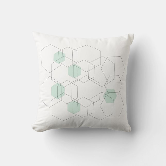 Mid Century Modern Minimalist Geometric Hexagons Cushion (Front)