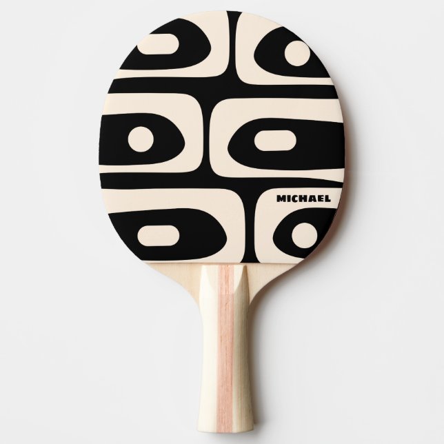 Mid Century Modern Minimalist Personalised Black Ping Pong Paddle (Front)
