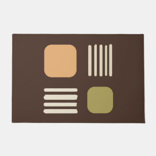 Mid Century Modern Minimalist Squares Lines Brown Doormat