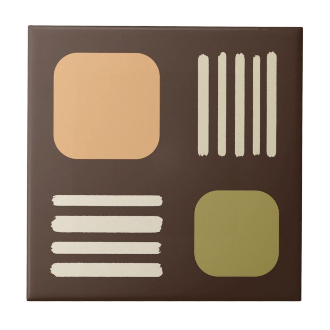 Mid Century Modern Minimalist Squares Lines Brown Tile (Front)