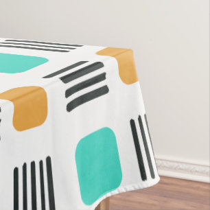 Mid Century Modern Minimalist Squares Lines Tablecloth