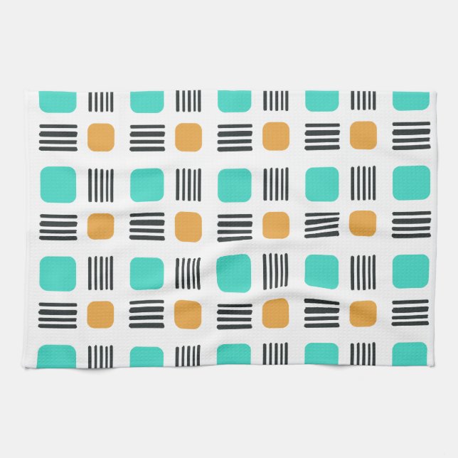 Mid Century Modern Minimalist Squares Lines Tea Towel (Horizontal)