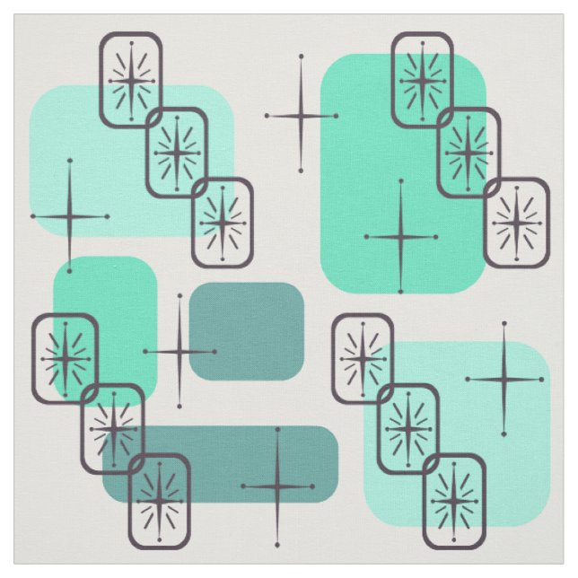 Mid Century Modern Mint Green Turquoise Fabric (Swatch)