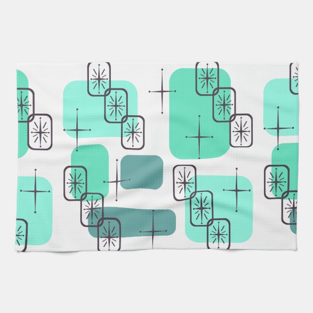 Mid Century Modern Mint Green Turquoise Tea Towel (Horizontal)