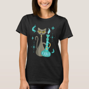 Mid Century Modern Mischievous Cat With Genie Lamp T-Shirt