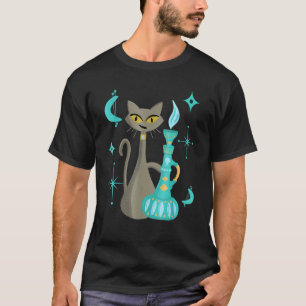 Mid Century Modern Mischievous Cat With Genie Lamp T-Shirt