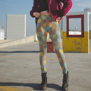 Mid-Century Modern Mocha Teal Gold Rust Pie Shapes Leggings