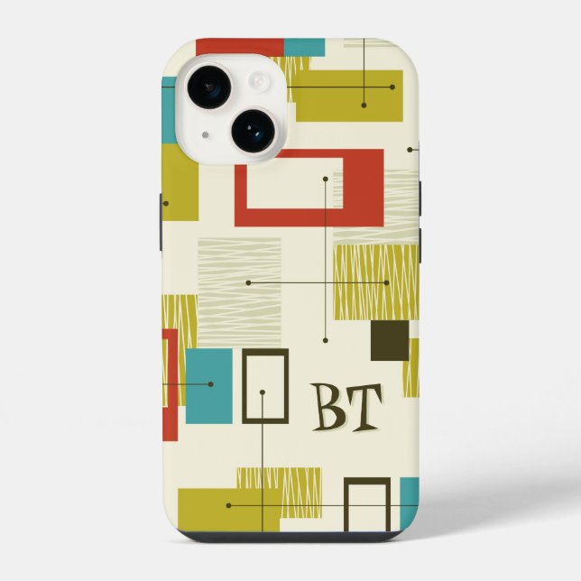 Mid Century Modern Monogram Personalised Retro iPhone Case (Back)