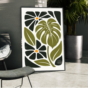 Mid Century Modern Monstera Botanical Poster