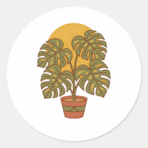 Mid Century Modern Monstera Leaf Plant Graphic Swe Classic Round Sticker