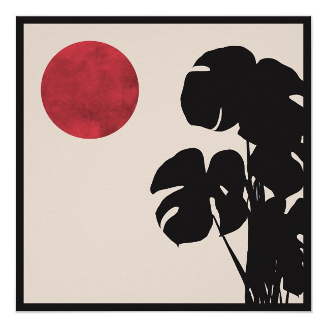Mid Century Modern Monstera & Sun Minimalist Art Poster (Front)