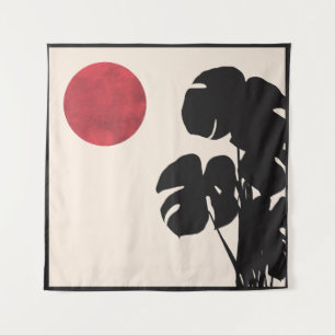 Mid Century Modern Monstera & Sun Minimalist Art Tapestry