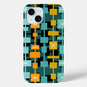 Mid Century Modern Multicolored Teal iPhone 15 Case