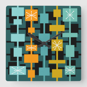 Mid Century Modern Multicolored Teal Square Wall Clock