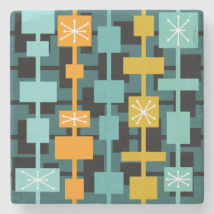Mid Century Modern Multicolored Teal Stone Coaster