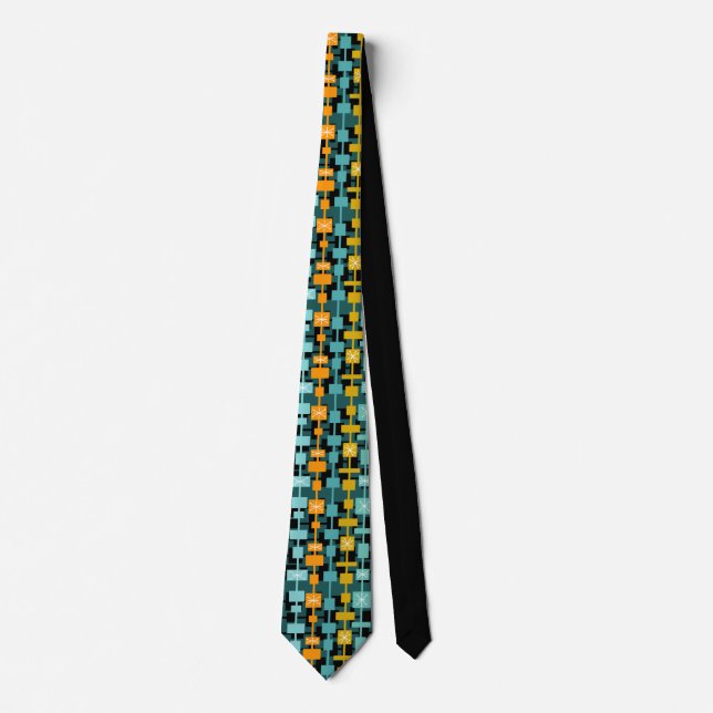 Mid Century Modern Multicolored Teal Tie (Front)