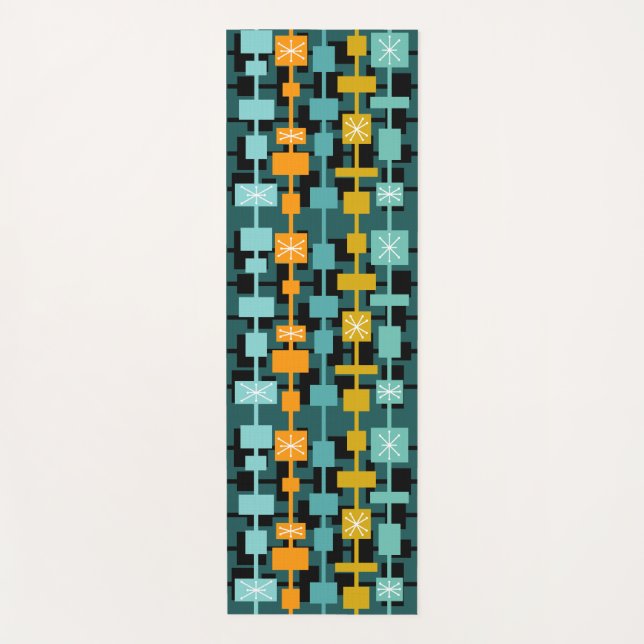 Mid Century Modern Multicolored Teal Yoga Mat (Front)