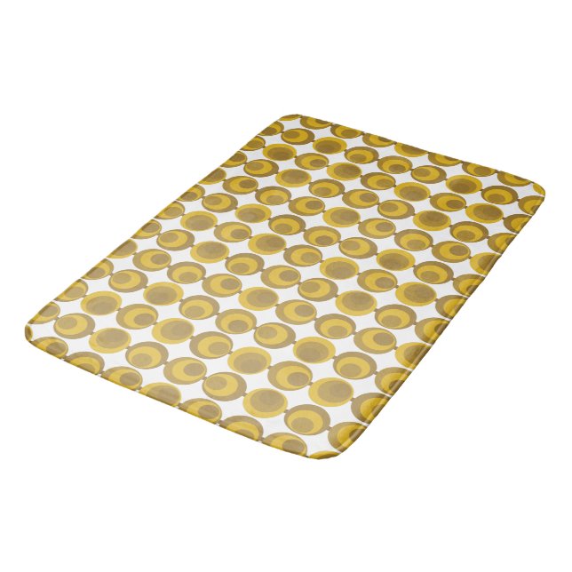 Mid-Century Modern Mustard Gold Retro Geo Pattern Bath Mat (Angled)