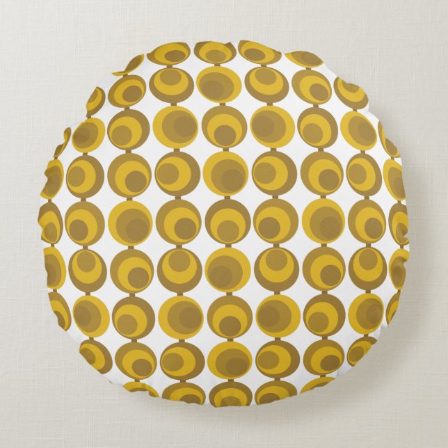 Mid-Century Modern Mustard Gold Retro Geo Pattern Round Cushion (Front)