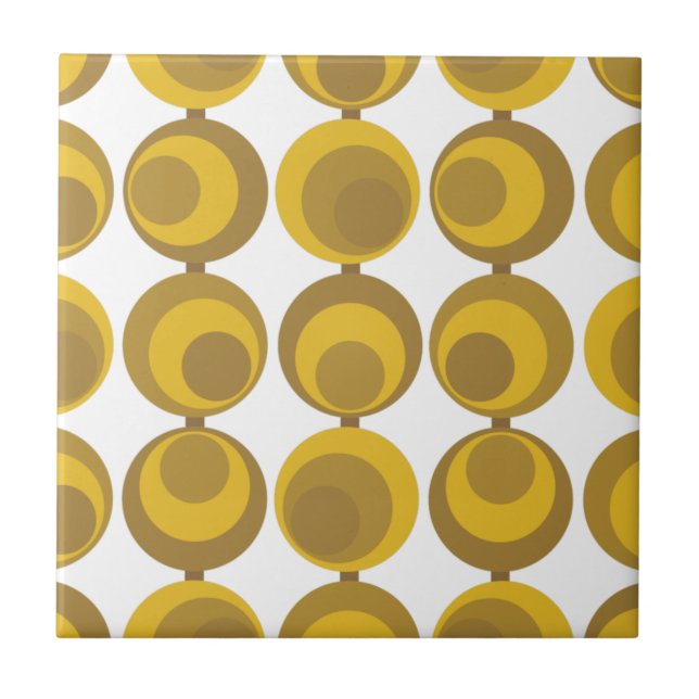 Mid-Century Modern Mustard Gold Retro Geo Pattern Tile (Front)