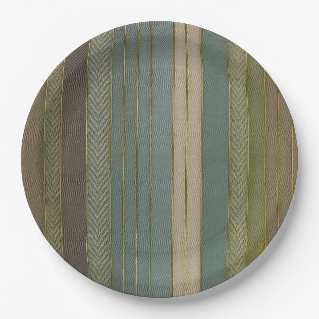 Mid Century Modern Muted Stripes Print Paper Plate (Front)