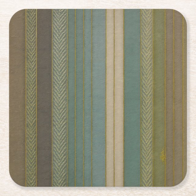 Mid Century Modern Muted Stripes Print Square Paper Coaster (Front)