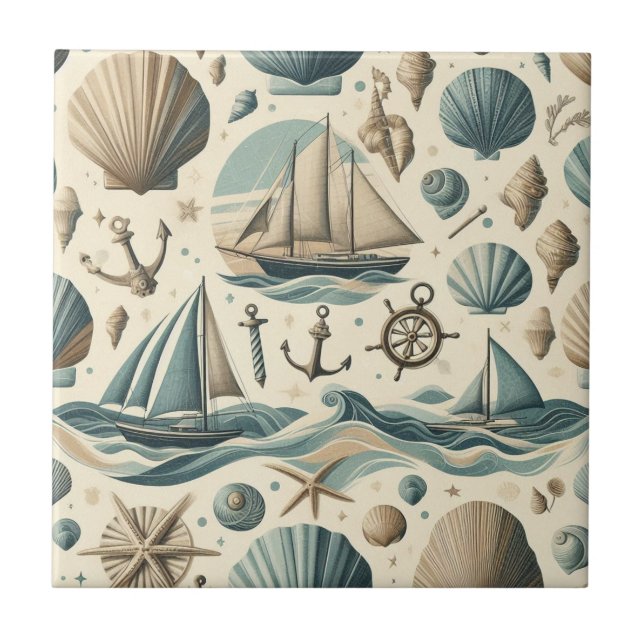 Mid Century Modern Nautical Ships Tile (Front)