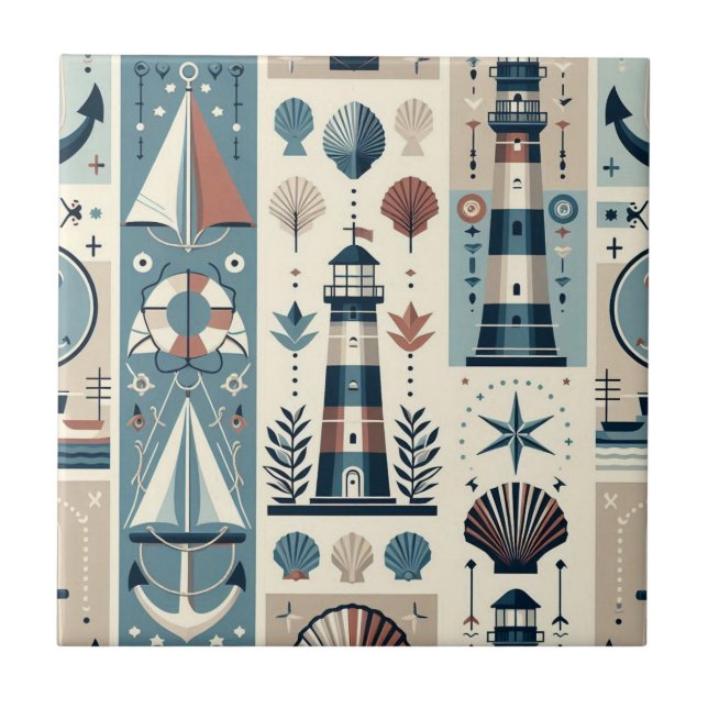 Mid Century Modern Nautical Ships Tile (Front)