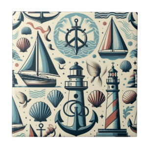 Mid Century Modern Nautical Ships Tile