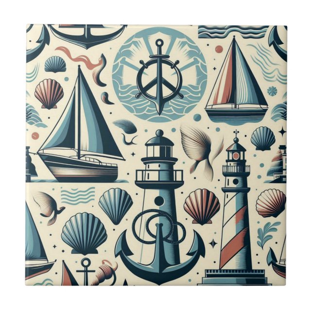 Mid Century Modern Nautical Ships Tile (Front)