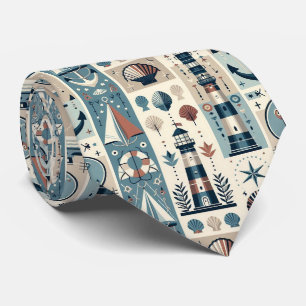 Mid Century Modern Nautical Themed Neck Tie