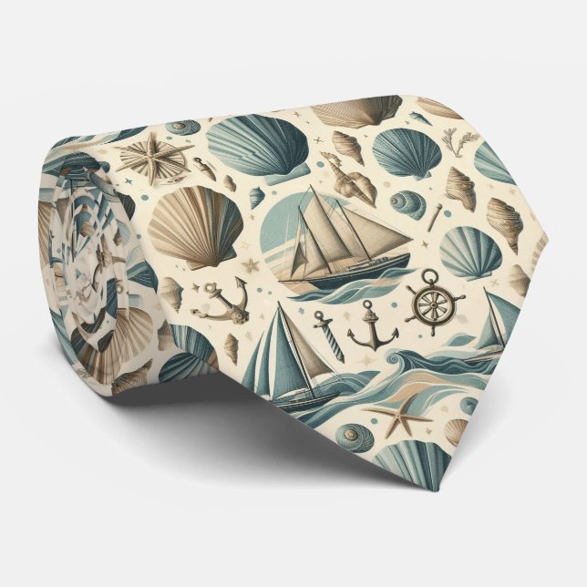 Mid Century Modern Nautical Themed Neck Tie (Rolled)