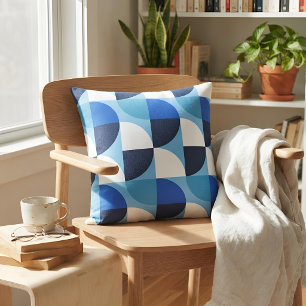 Mid Century Modern Navy Bauhaus Geometric Cushion