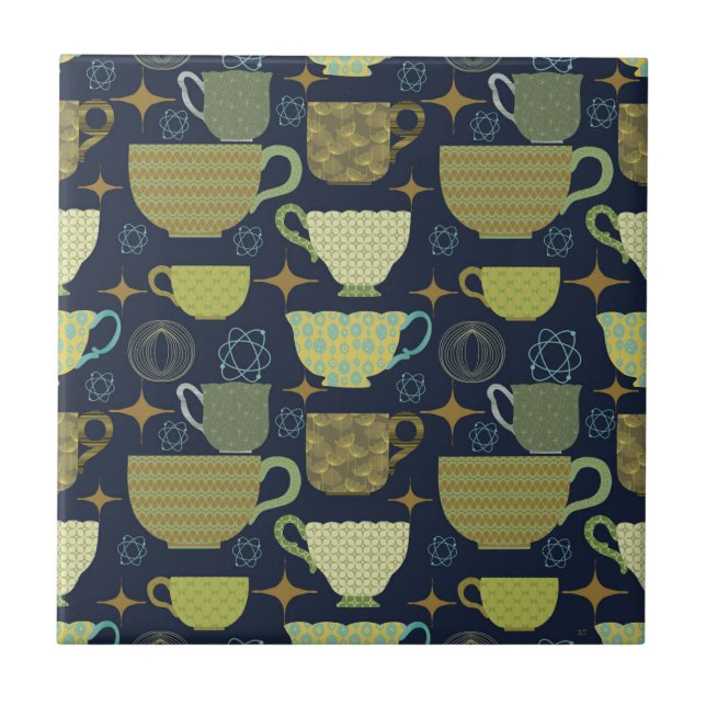 Mid Century Modern Navy Blue Teacup Tile (Front)