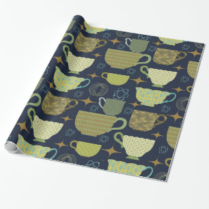 Mid Century Modern Navy Blue Teacup  Wrapping Paper
