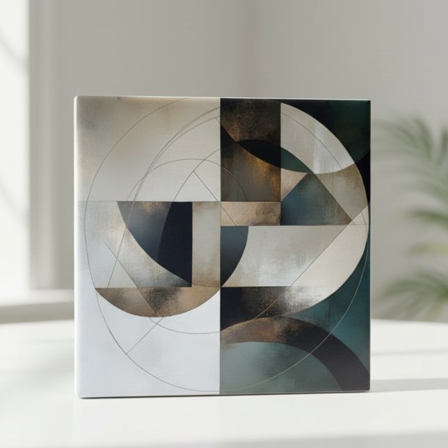 Mid-Century Modern Neutral Gold Geometric Abstract Tile (Creator Uploaded)