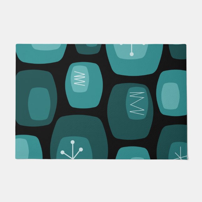 Mid Century Modern Oblongs Black Teal Doormat (Front)