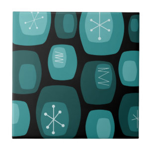 Mid Century Modern Oblongs Black Teal Tile