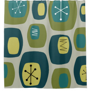 Mid Century Modern Oblongs Olive Green Shower Curtain