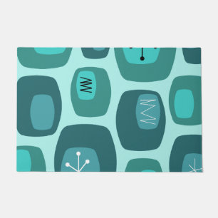 Mid Century Modern Oblongs Turquoise Doormat