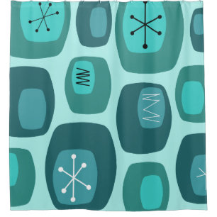 Mid Century Modern Oblongs Turquoise Shower Curtain