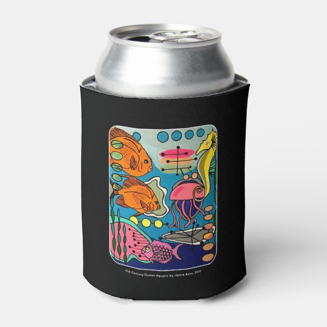 'Mid-Century Modern Ocean Aquatic' painting on a Can Cooler (Can Front)