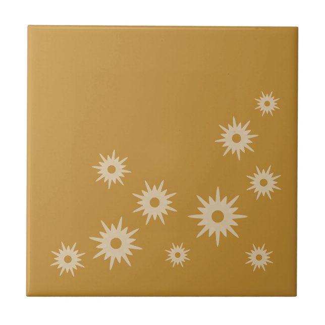 Mid-Century Modern Ochre Gold Starburst Design Tile (Front)