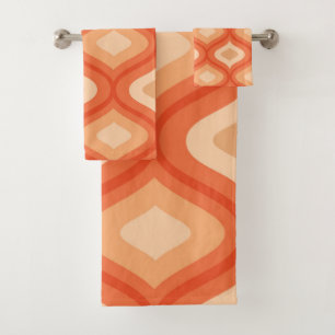 Mid century modern ogee orange and beige    bath towel set