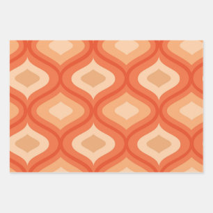 Mid century modern ogee orange and beige   wrapping paper sheet