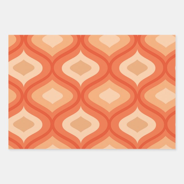 Mid century modern ogee orange and beige   wrapping paper sheet (Front)