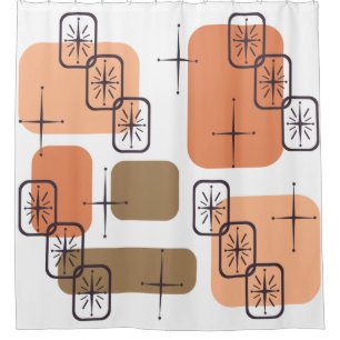 Mid Century Modern Orange Brown Shower Curtain