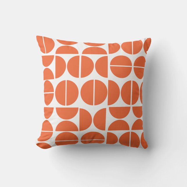 Mid-century modern orange circle abstract cushion (Front)