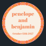 Mid Century Modern Orange Custom Wedding  Classic Round Sticker<br><div class="desc">MidCentury Modern Orange Retro Typography Custom Wedding Classic Round Sticker</div>